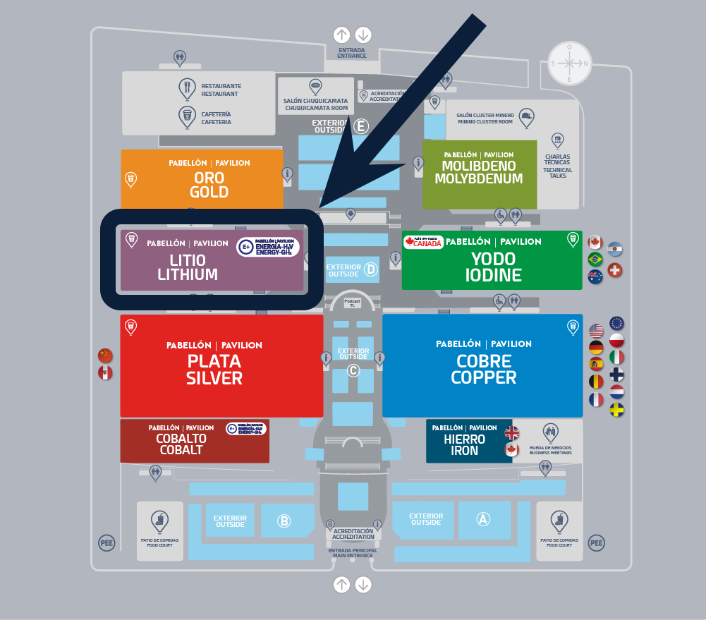 Plano general de EXPONOR con ubicación de pabellones, incluyendo Pabellón Litio